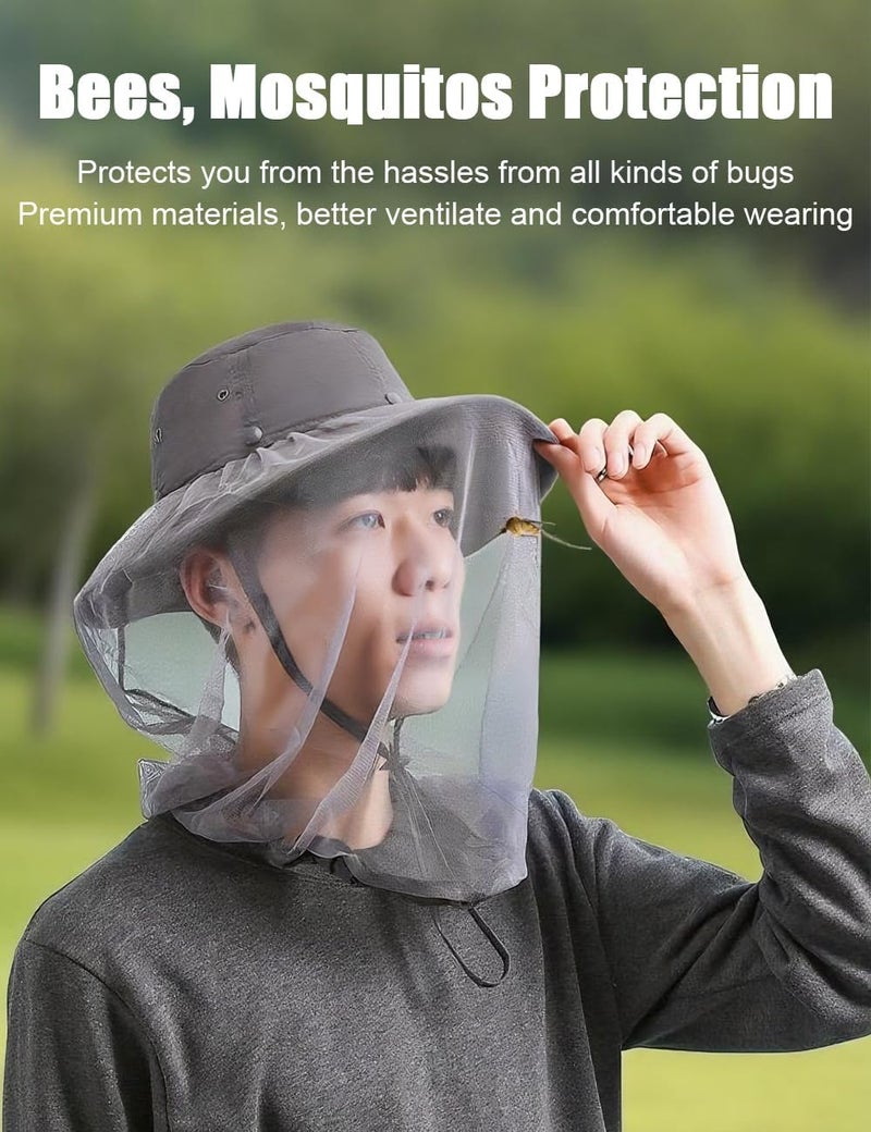 Zhula Mosquito Sun Hat with Net, Concealable Mesh, Drawstring Adjustable Skirt and Wind Cord, for Fishing Beekeeping Gardening - Image 2